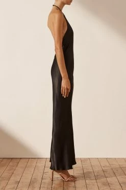 Shona Joy DRESSES LA LUNE LOW BACK HALTER NECK MIDI DRESS - BLACK