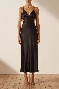 Shona Joy LA LUNE BACKLESS MIDI DRESS - BLACK