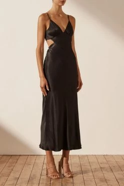 Shona Joy LA LUNE BACKLESS MIDI DRESS - BLACK