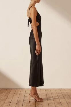 Shona Joy LA LUNE BACKLESS MIDI DRESS - BLACK