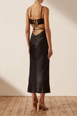 Shona Joy LA LUNE BACKLESS MIDI DRESS - BLACK