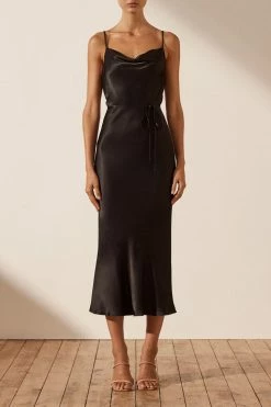 Shona Joy DRESSES LA LUNE BIAS COWL MIDI DRESS - BLACK