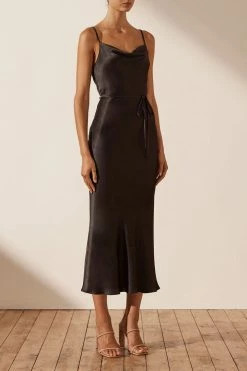 Shona Joy DRESSES LA LUNE BIAS COWL MIDI DRESS - BLACK