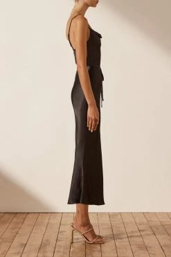 Shona Joy DRESSES LA LUNE BIAS COWL MIDI DRESS - BLACK