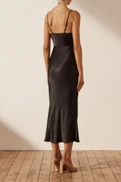 Shona Joy DRESSES LA LUNE BIAS COWL MIDI DRESS - BLACK