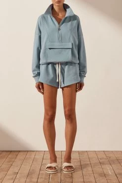 Shona Joy SJ LOGO ZIP UP JUMPER - CHALK BLUE TOPS