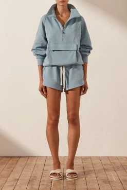 Shona Joy SJ CURVED HEM SHORT - CHALK BLUE