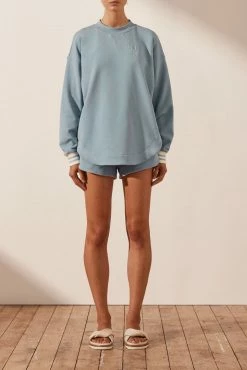 Shona Joy SJ LOGO CURVED HEM JUMPER - CHALK BLUE TOPS