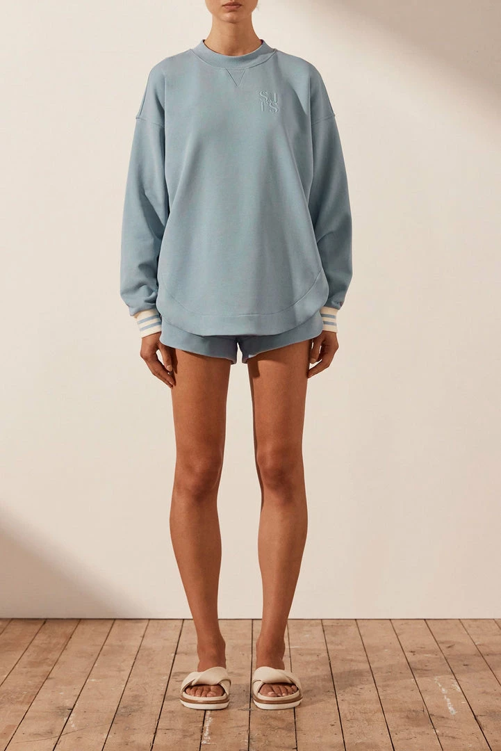 Shona Joy SJ LOGO CURVED HEM JUMPER - CHALK BLUE TOPS