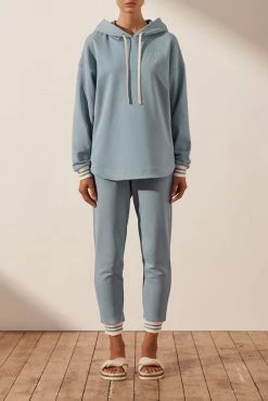 Shona Joy SJ LOGO CURVED HEM HOODIE - CHALK BLUE TOPS