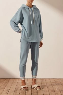 Shona Joy SJ LOGO CURVED HEM HOODIE - CHALK BLUE TOPS