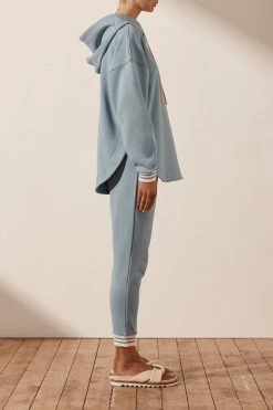 Shona Joy SJ LOGO CURVED HEM HOODIE - CHALK BLUE TOPS