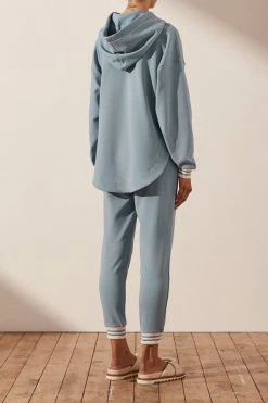 Shona Joy SJ LOGO CURVED HEM HOODIE - CHALK BLUE TOPS