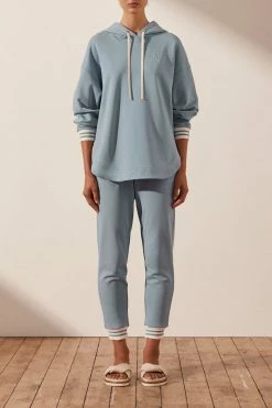 Shona Joy SJ LOGO CURVED HEM HOODIE - CHALK BLUE TOPS