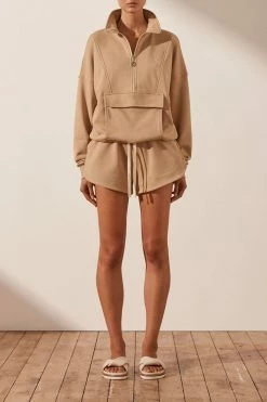 Shona Joy SJ LOGO ZIP UP JUMPER - TAN