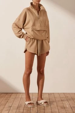 Shona Joy SJ LOGO ZIP UP JUMPER - TAN
