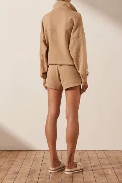 Shona Joy SJ LOGO ZIP UP JUMPER - TAN