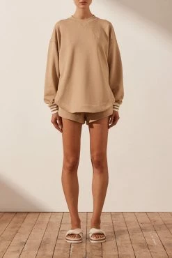 Shona Joy TOPS SJ LOGO CURVED HEM JUMPER - TAN