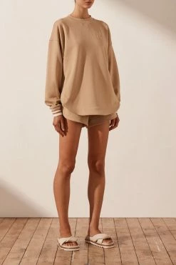 Shona Joy TOPS SJ LOGO CURVED HEM JUMPER - TAN