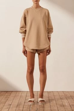 Shona Joy TOPS SJ LOGO CURVED HEM JUMPER - TAN