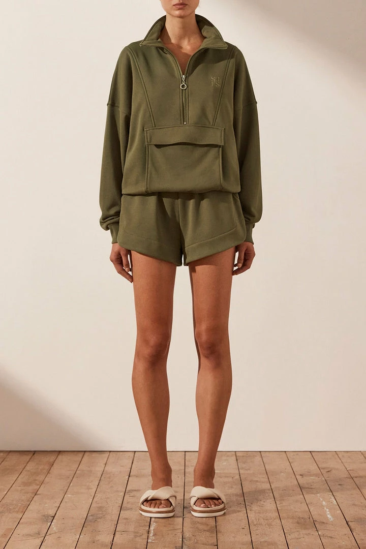 Shona Joy SJ CURVED HEM SHORT - MILITARY KNITWEAR