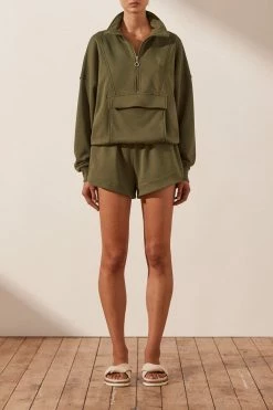 Shona Joy TOPS SJ LOGO ZIP UP JUMPER - MILITARY
