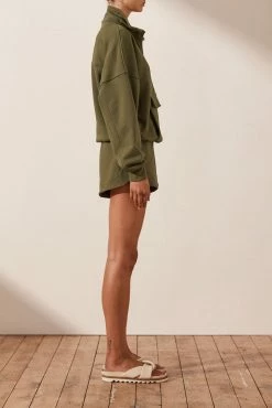 Shona Joy TOPS SJ LOGO ZIP UP JUMPER - MILITARY