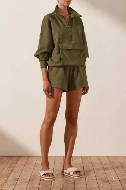 Shona Joy TOPS SJ LOGO ZIP UP JUMPER - MILITARY