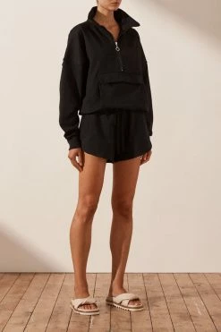 Shona Joy TOPS SJ LOGO ZIP UP JUMPER - BLACK