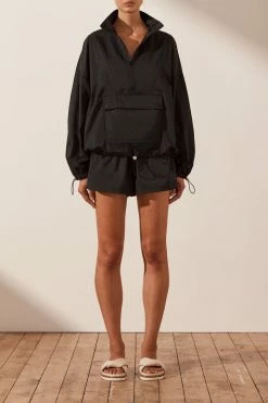 Shona Joy TOPS SJ ZIP UP ANORAK TOP - BLACK