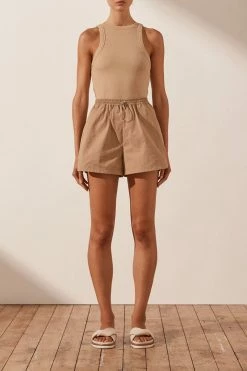 Shona Joy SJ DRAWSTRING SHORT - CAMEL