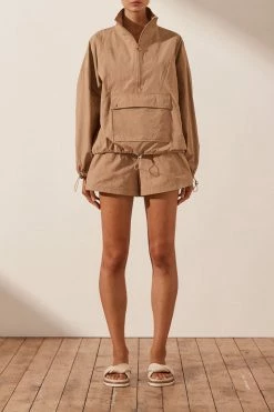 Shona Joy TOPS SJ ZIP UP ANORAK TOP - CAMEL