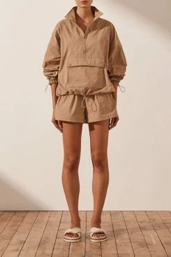 Shona Joy TOPS SJ ZIP UP ANORAK TOP - CAMEL
