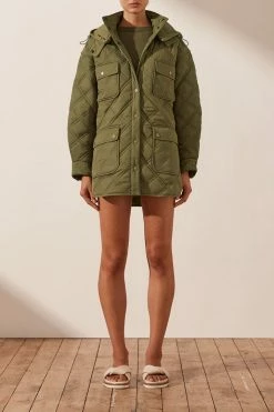Shona Joy TOPS SJ QUILTED JACKET - KHAKI