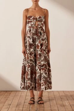 Shona Joy CATALINA LACE UP BACKLESS MIDI DRESS