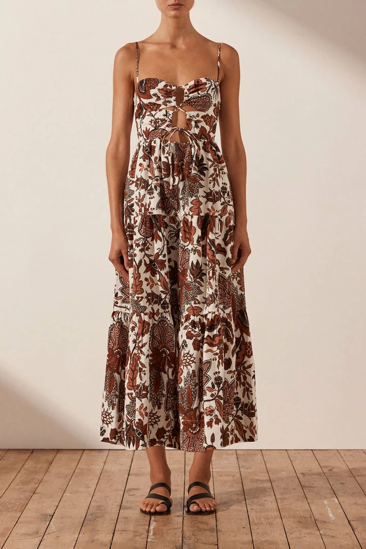 Shona Joy CATALINA LACE UP BACKLESS MIDI DRESS