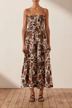 Shona Joy DRESSES CATALINA SHIRRED TIERED MIDI DRESS