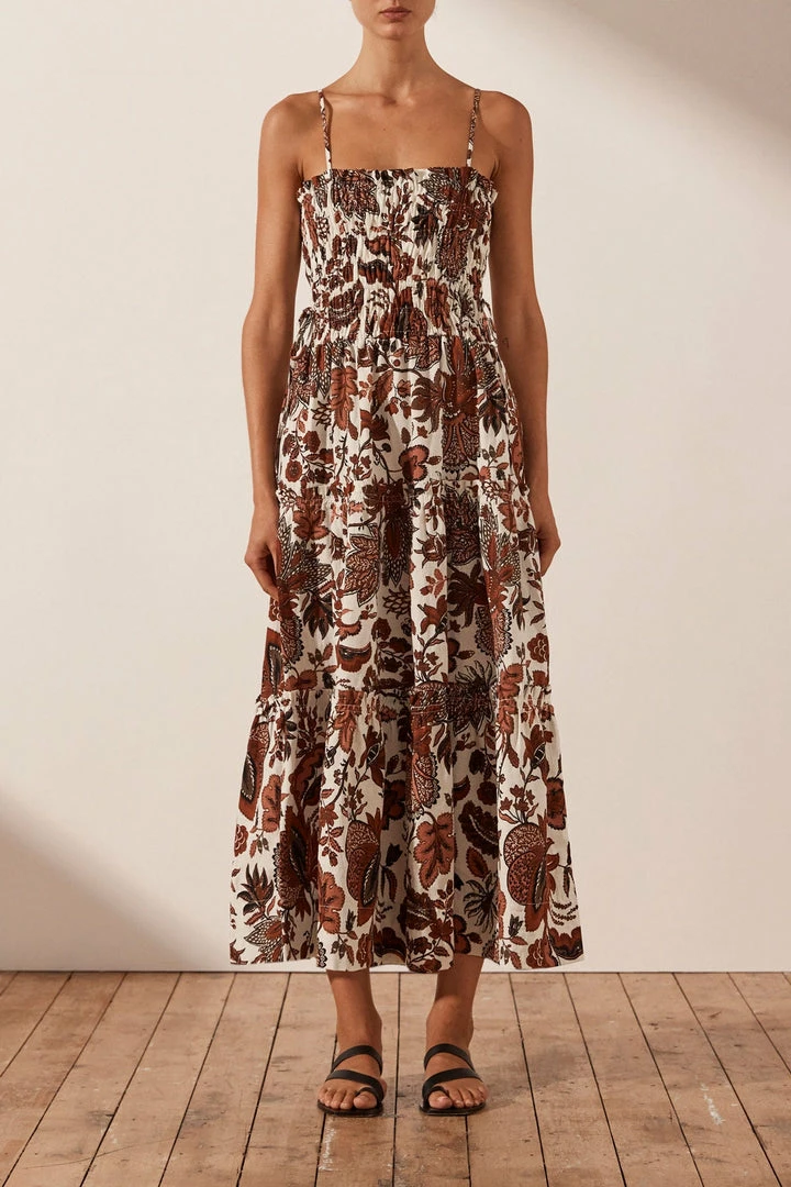 Shona Joy DRESSES CATALINA SHIRRED TIERED MIDI DRESS