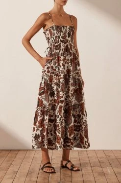 Shona Joy DRESSES CATALINA SHIRRED TIERED MIDI DRESS