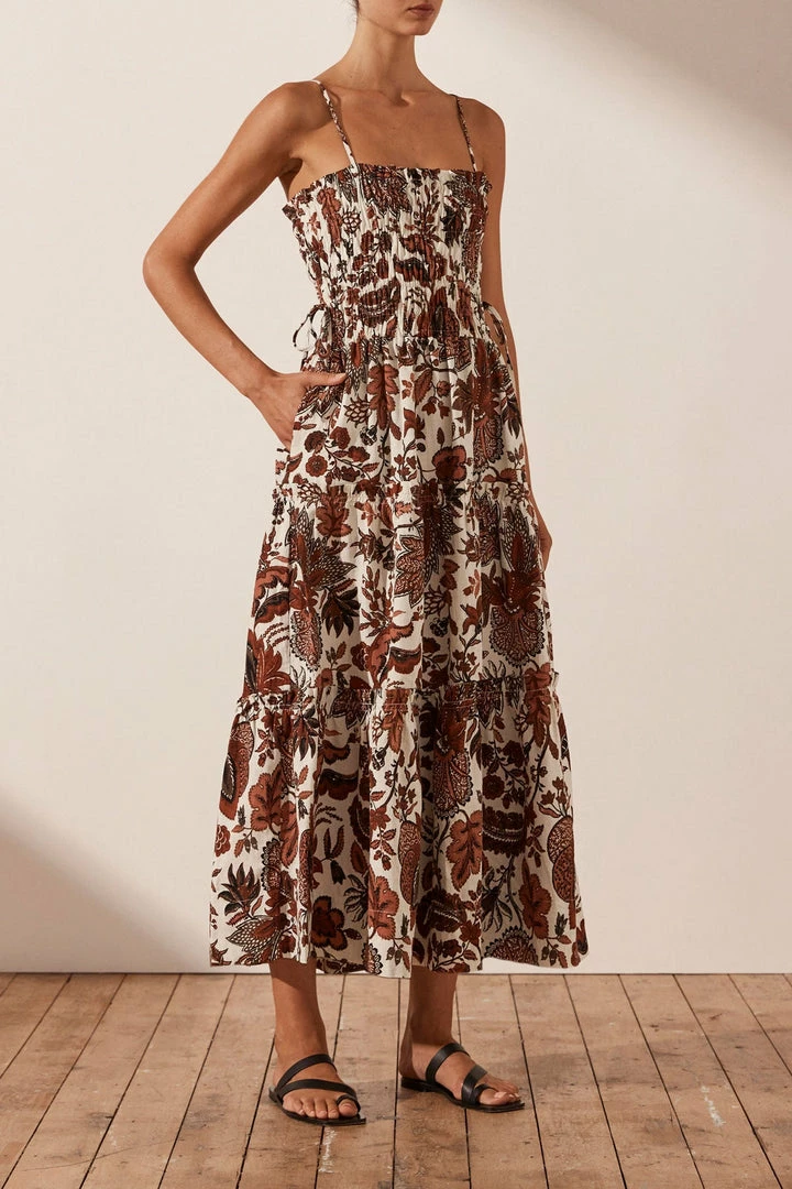 Shona Joy DRESSES CATALINA SHIRRED TIERED MIDI DRESS