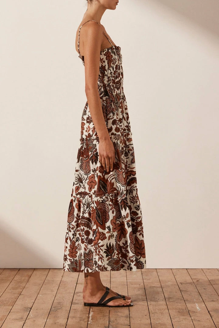 Shona Joy DRESSES CATALINA SHIRRED TIERED MIDI DRESS