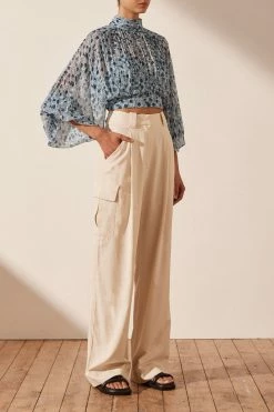 Shona Joy FRANCESCA HIGH NECK BALLOON SLEEVE CROP BLOUSE