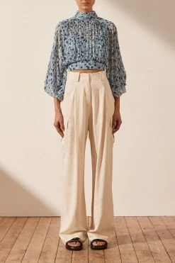 Shona Joy FRANCESCA HIGH NECK BALLOON SLEEVE CROP BLOUSE