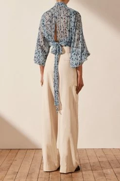 Shona Joy FRANCESCA HIGH NECK BALLOON SLEEVE CROP BLOUSE