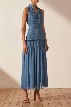 Shona Joy NOEMI SLEEVELESS BUTTON UP MIDI DRESS - OCEAN