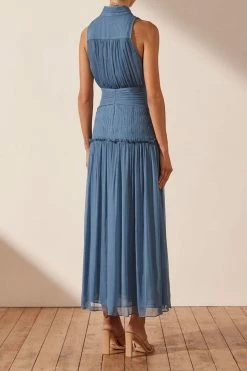 Shona Joy NOEMI SLEEVELESS BUTTON UP MIDI DRESS - OCEAN