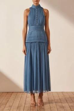Shona Joy NOEMI SLEEVELESS BUTTON UP MIDI DRESS - OCEAN