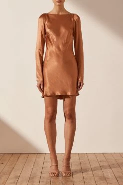 Shona Joy DRESSES LA LUNE LONG SLEEVE BACKLESS MINI DRESS - COPPER