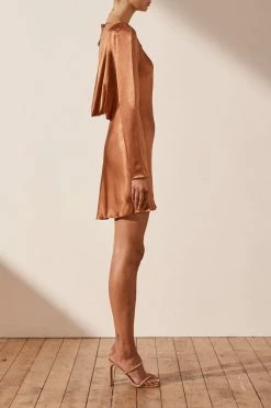 Shona Joy DRESSES LA LUNE LONG SLEEVE BACKLESS MINI DRESS - COPPER
