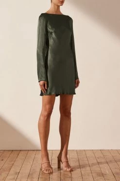 Shona Joy GIORGIA LONG SLEEVE BACKLESS MINI DRESS - FOREST